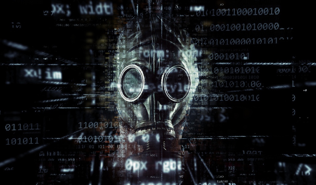 Газовая маска с на фоне числового кода