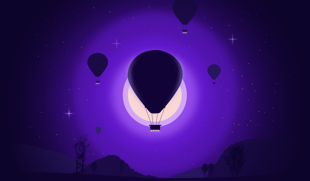Воздушные шары на фоне белой луны 