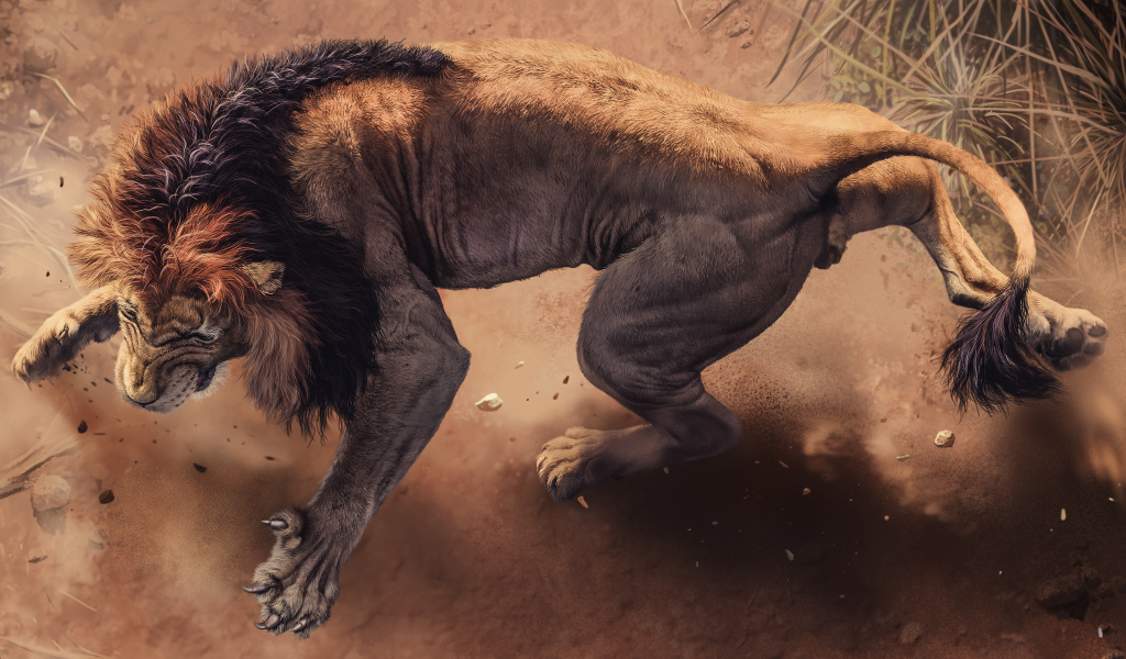 Свирепый дикий нарисованный лев 