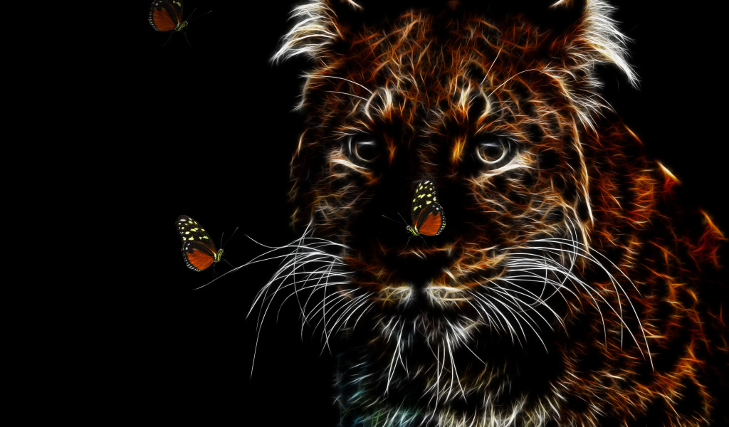 Neon leopard with butterflies
