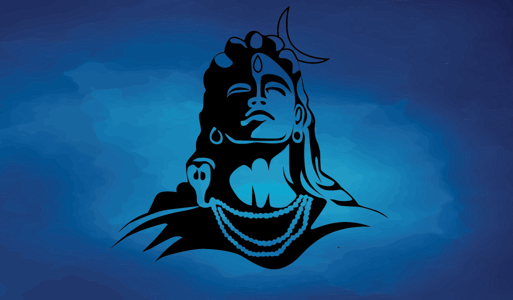 Painted Lord Shiva on a blue background