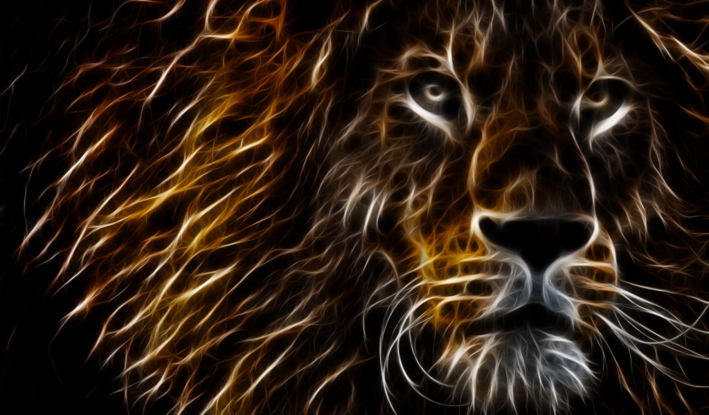 Нарисованный неоновый лев на черном фоне