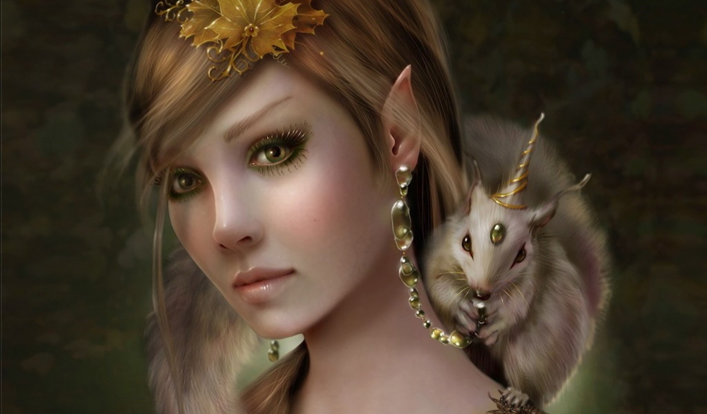 Красивая фантастическая девушка с животным на плече