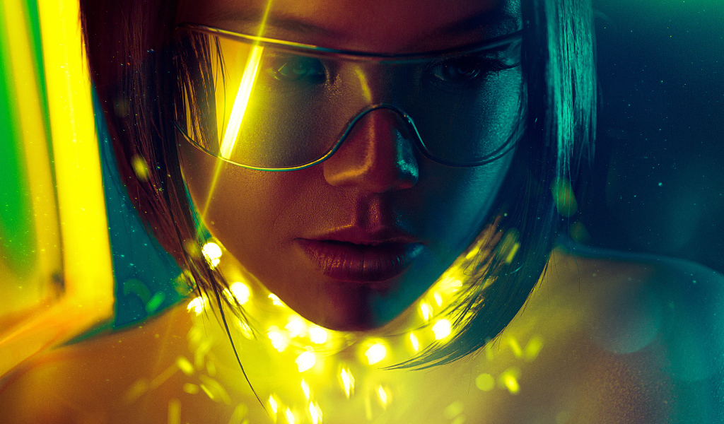 Девушка киборг в очках фентези