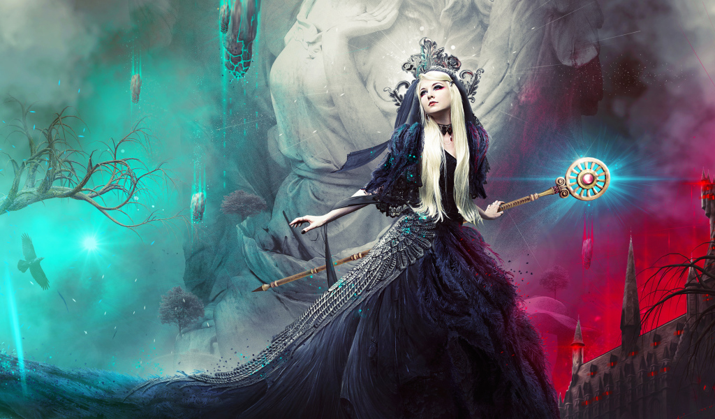 Девушка фантастический ангел в красивом черном платье 