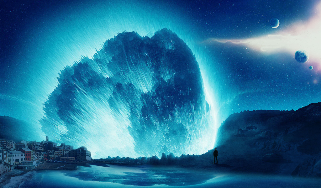 Фантастическая волна в небе над городом