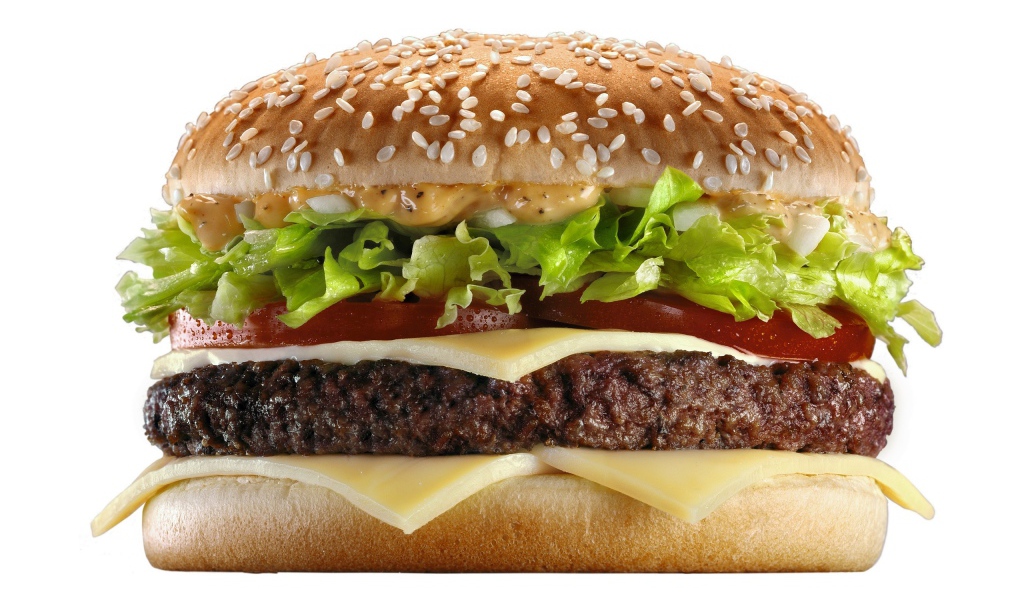 Большой сочный гамбургер на белом фоне