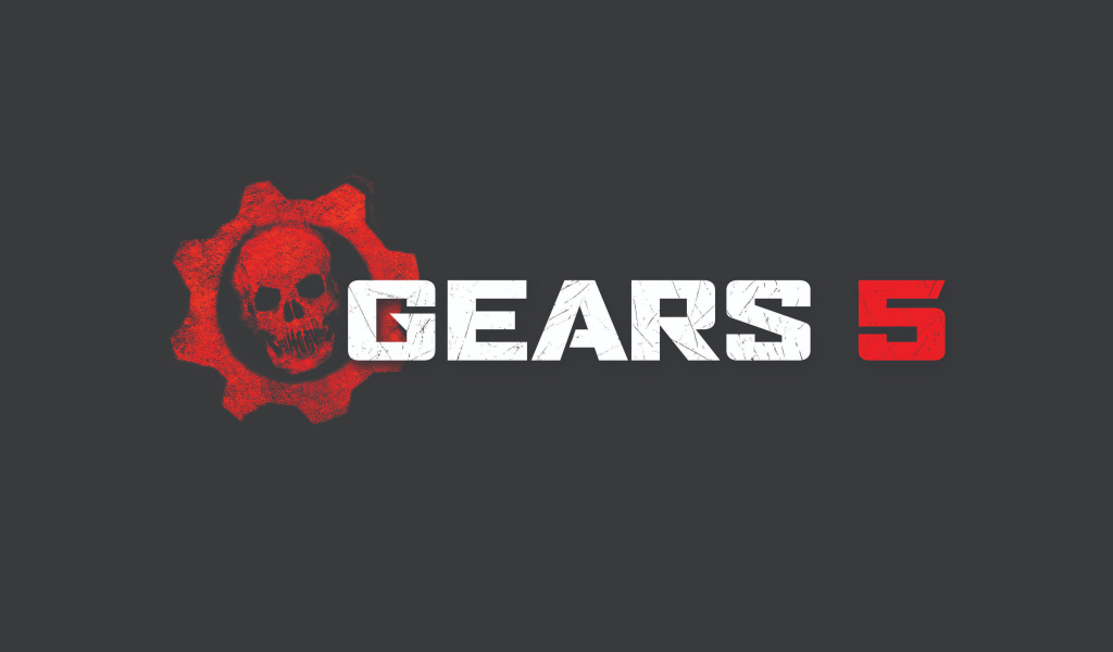 Логотип видеоигры Gears 5 на сером фоне