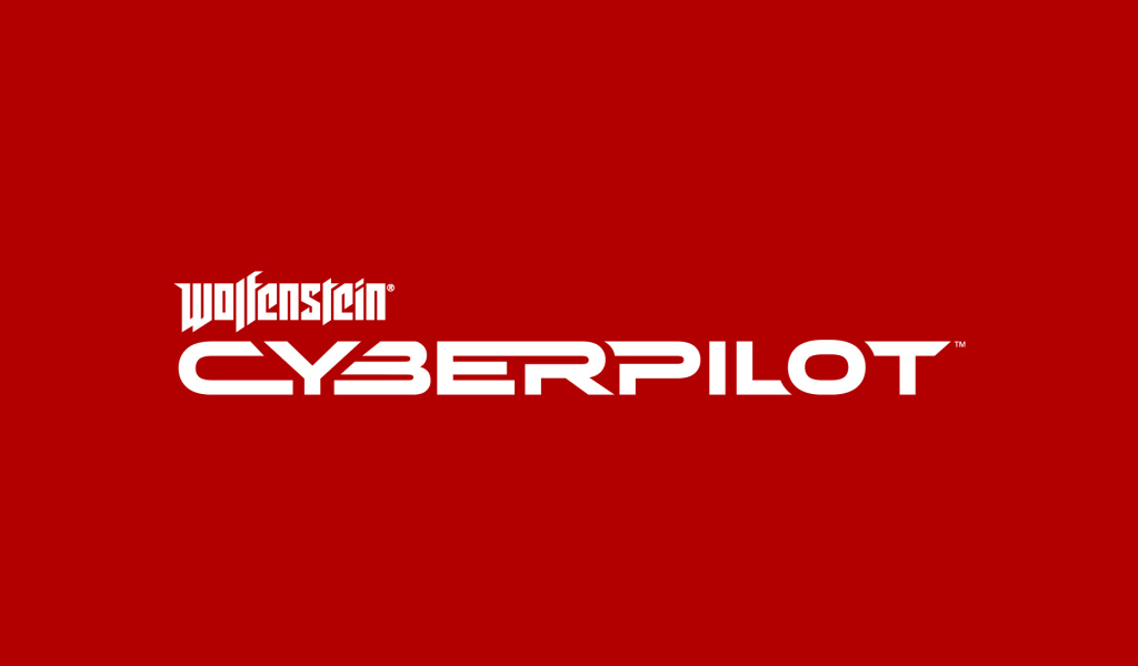 Логотип компьютерной игры Wolfenstein Cyberpilot, 2019 года на красном фоне