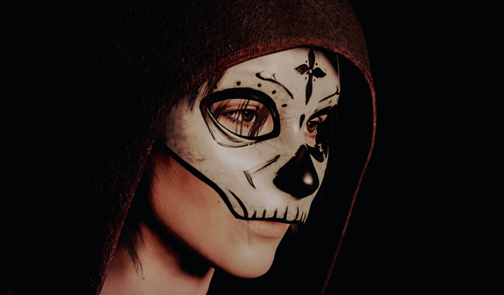 Молодая девушка в капюшоне с маской на лице
