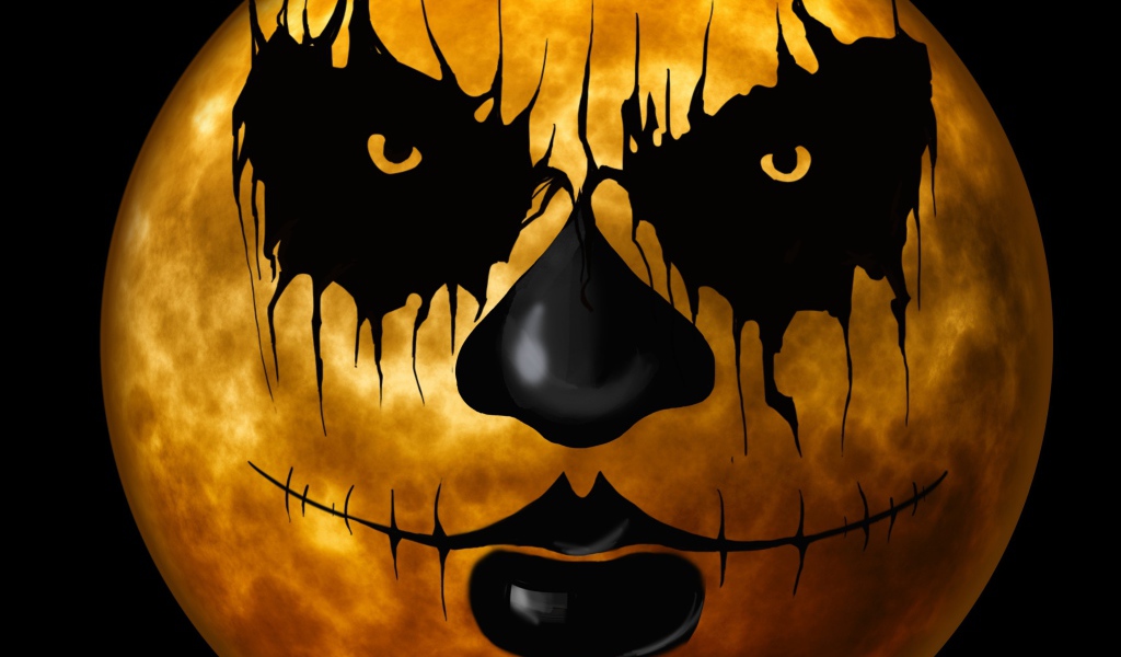 Большая желтая луна с гримом на Хэллоуин 