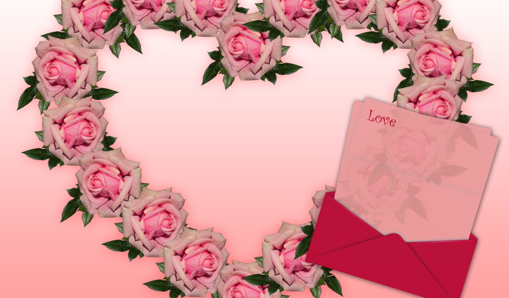 Сердце из розовых роз с письмом 
