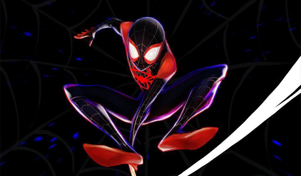 Супергерой Человек паук на фоне паутины