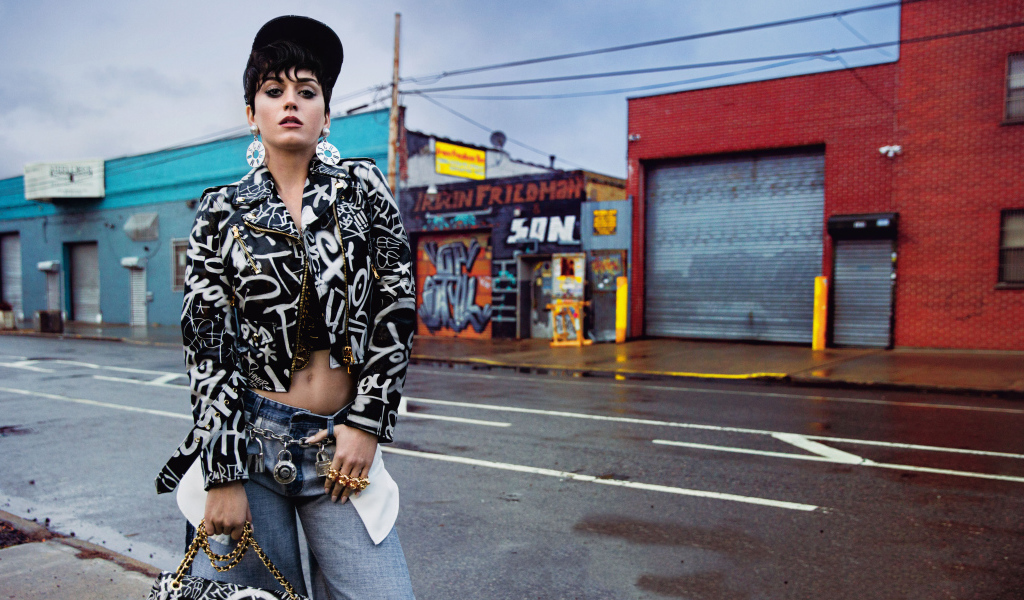 Певица Кэти Перри у дороги 