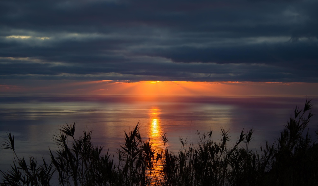 Красивый закат солнца в пасмурном небе 