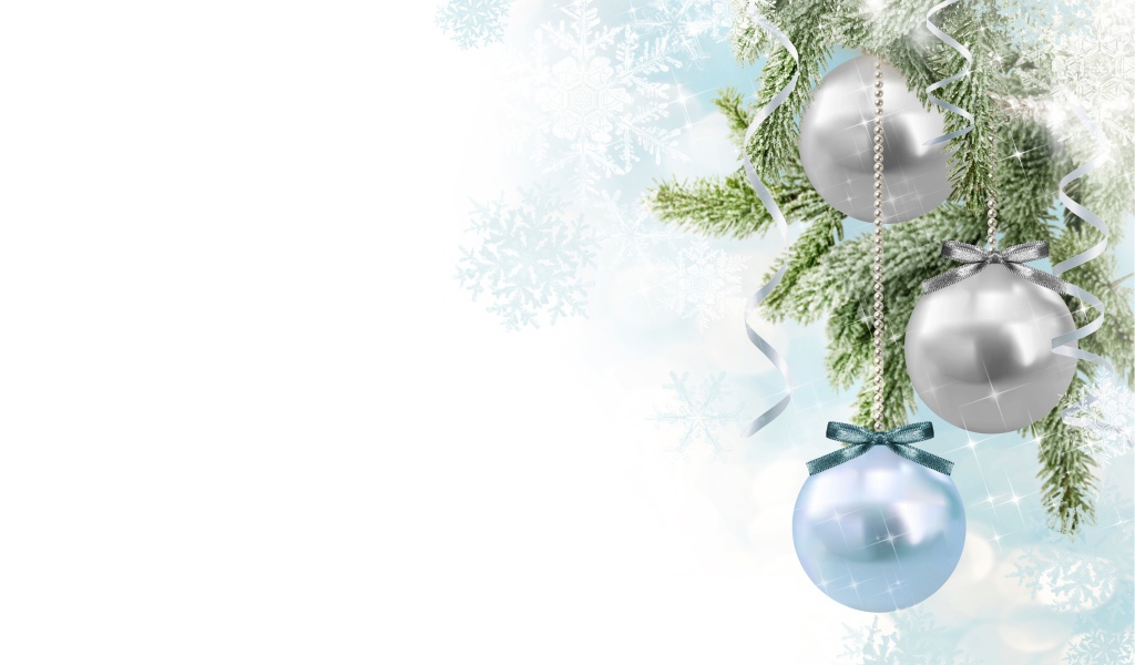 Елочные игрушки на белом фоне, шаблон для открытки 