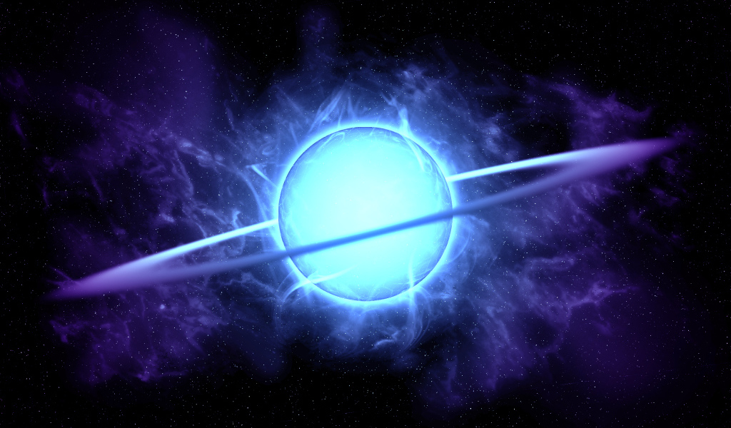 Голубая неоновая планета с кольцом в темном небе