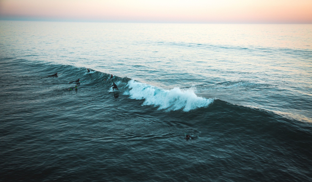 Серфингисты ловят волну в море 