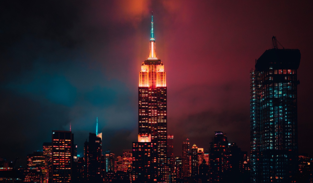 Empire State Building Skyscraper at night, Manhattan. USA