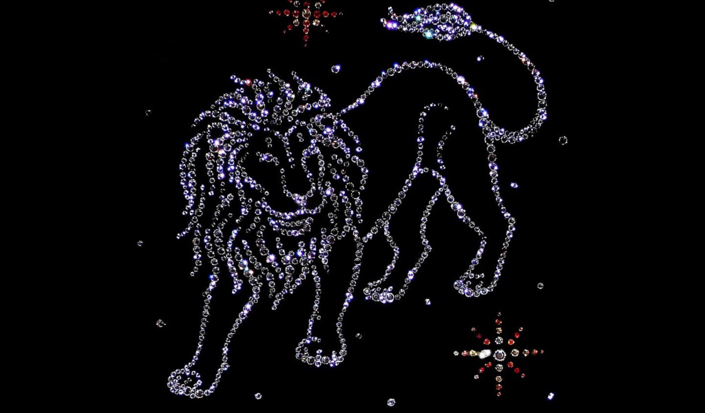 Блестящий знак зодиака лев на черном фоне