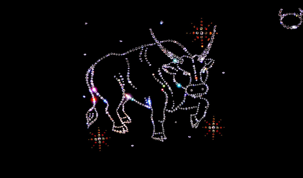 Блестящий знак зодиака телец на черном фоне