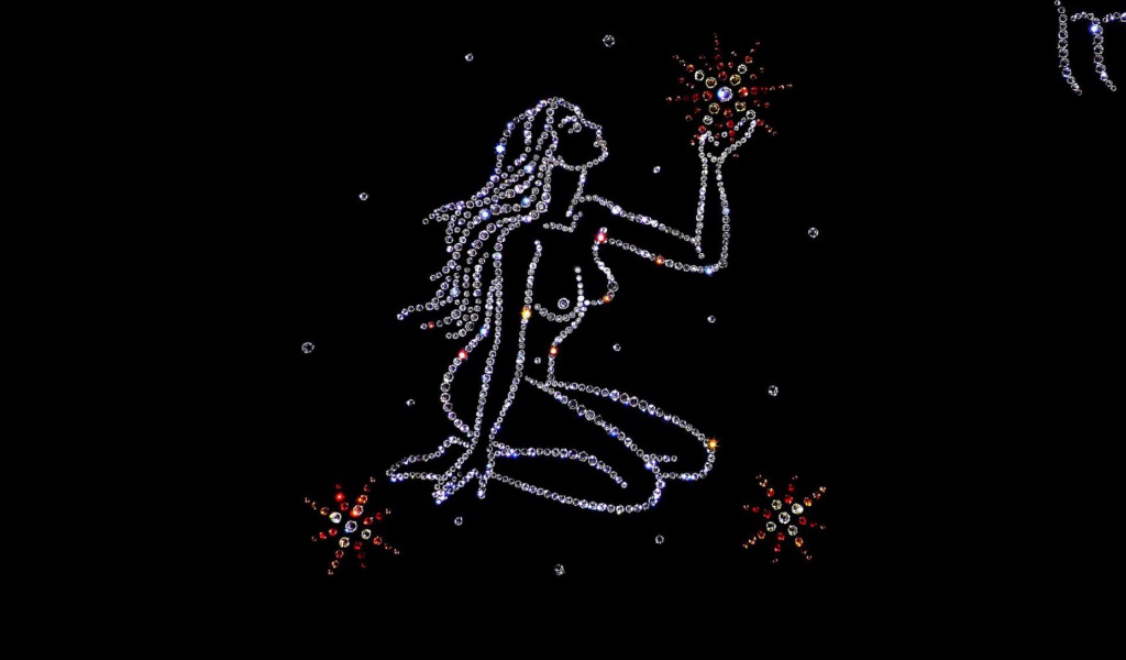 Блестящий знак зодиака дева на черном фоне