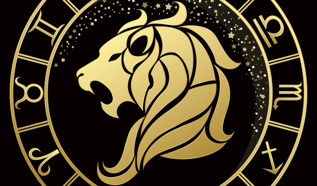 Золотой знак  зодиака лев на черном фоне