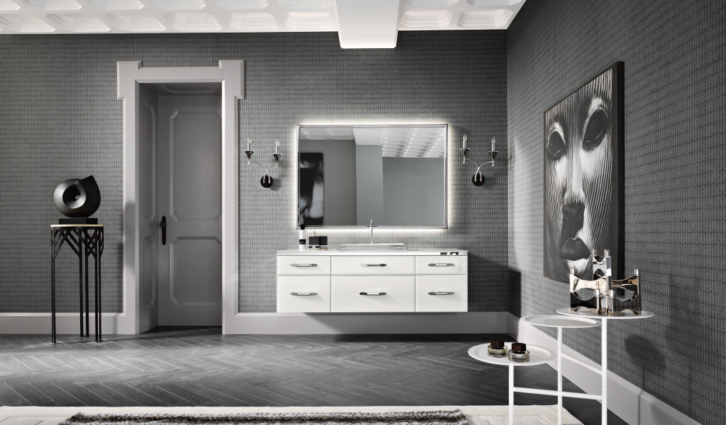 Серая комната в стиле минимализм