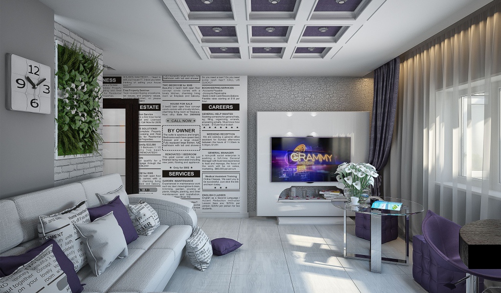 Гостиная комната в стиле хай тек