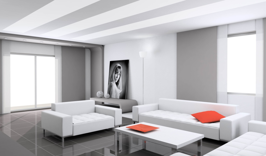 Гостиная комната в сером цвете в стиле минимализм