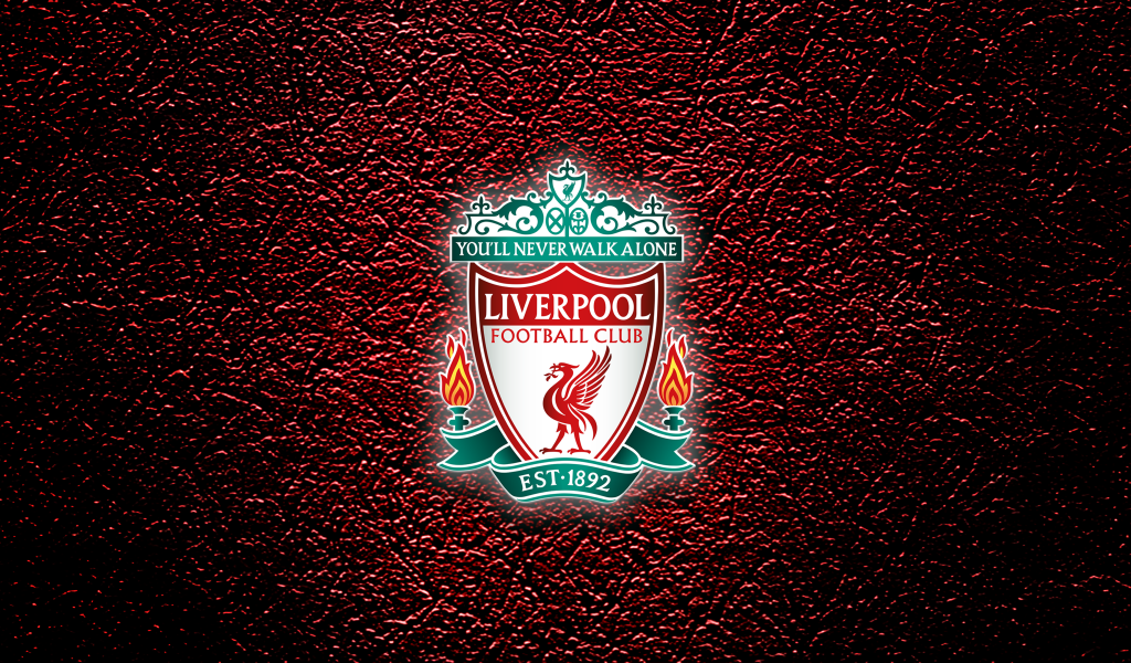 Логотип футбольного клуба Ливерпуль на красном кожаном фоне