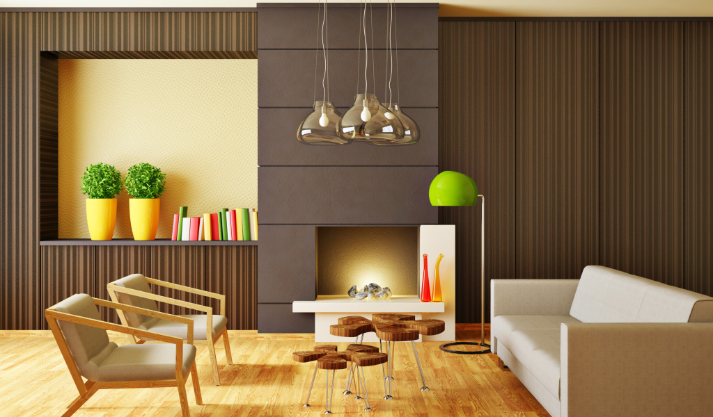 Минималистический интерьер с кожаной мебелью 