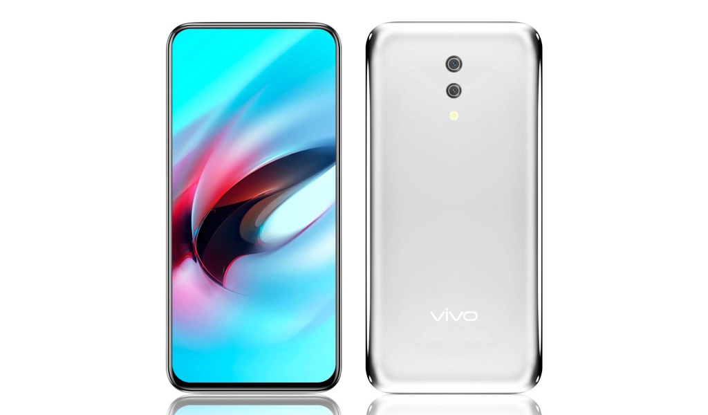 Смартфон Vivo APEX на белом фоне, 2019 года