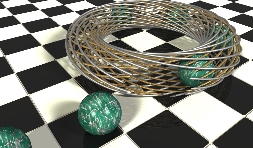 Шары в проволоке на шахматной доске