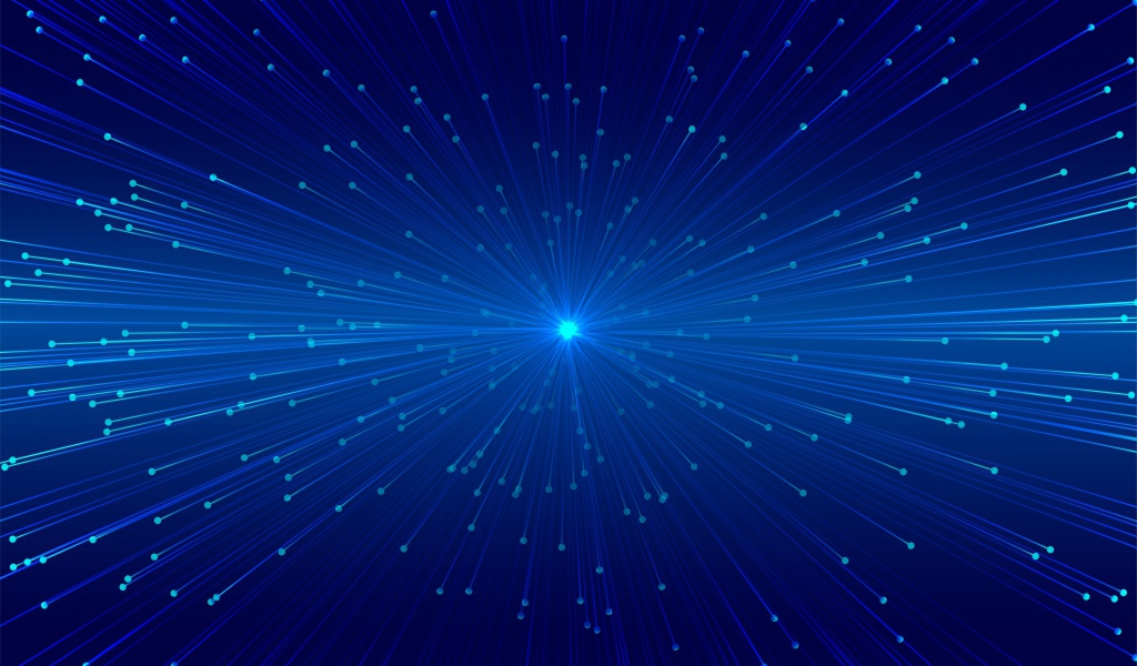 Яркие лучи вылетают из голубой точки 