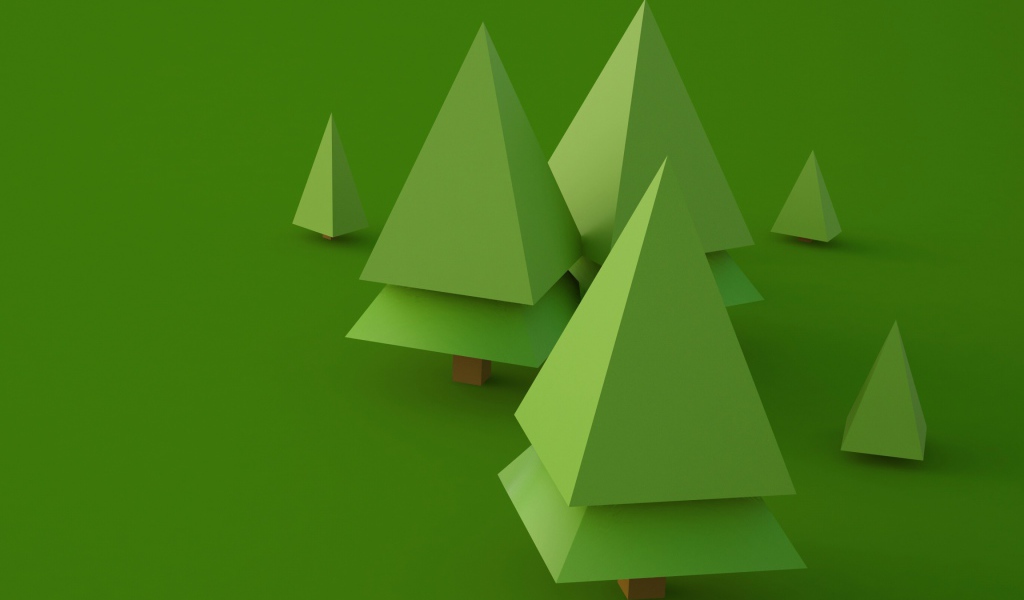 Фигурные  3д ели на зеленом фоне 