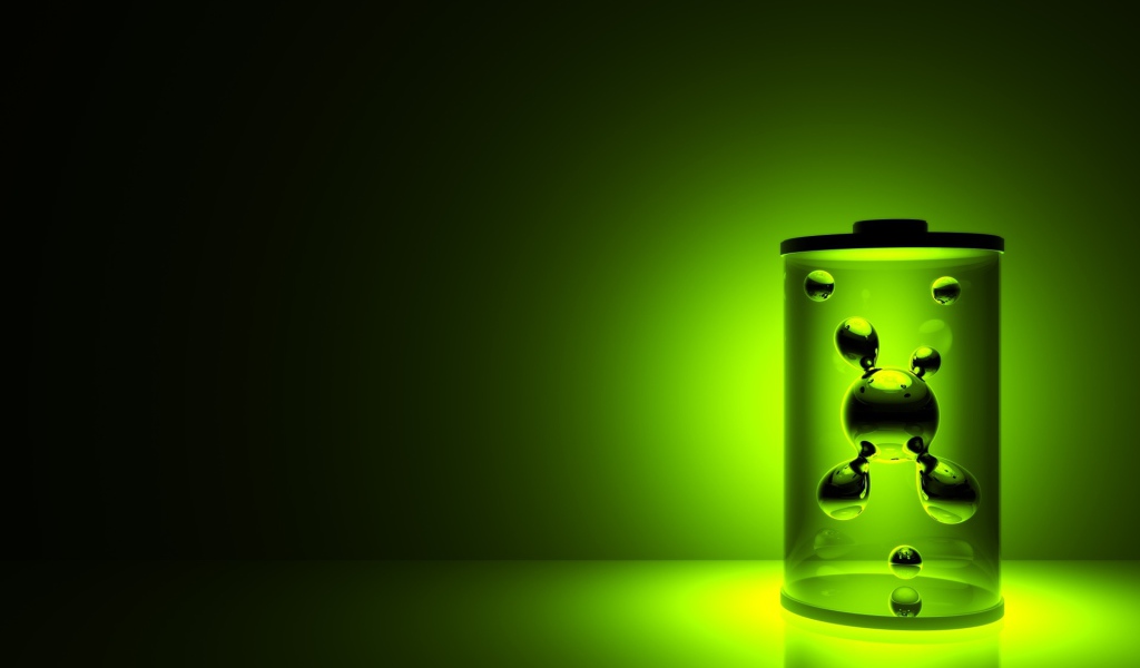 Колба с молекулами на зеленом фоне 3д графика