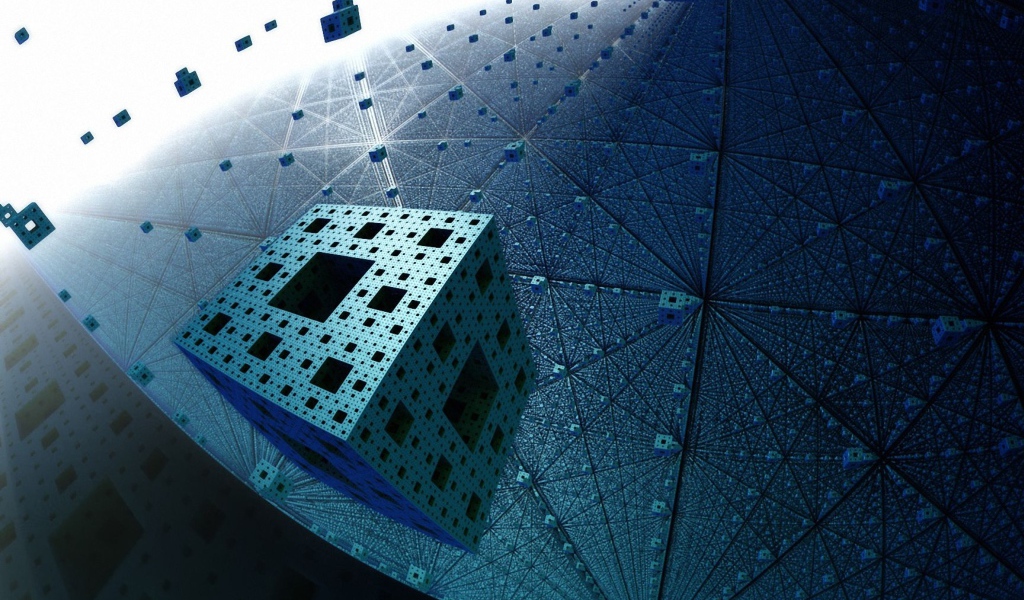 Летающие голубые кубы в цифровой паутине, 3д графика