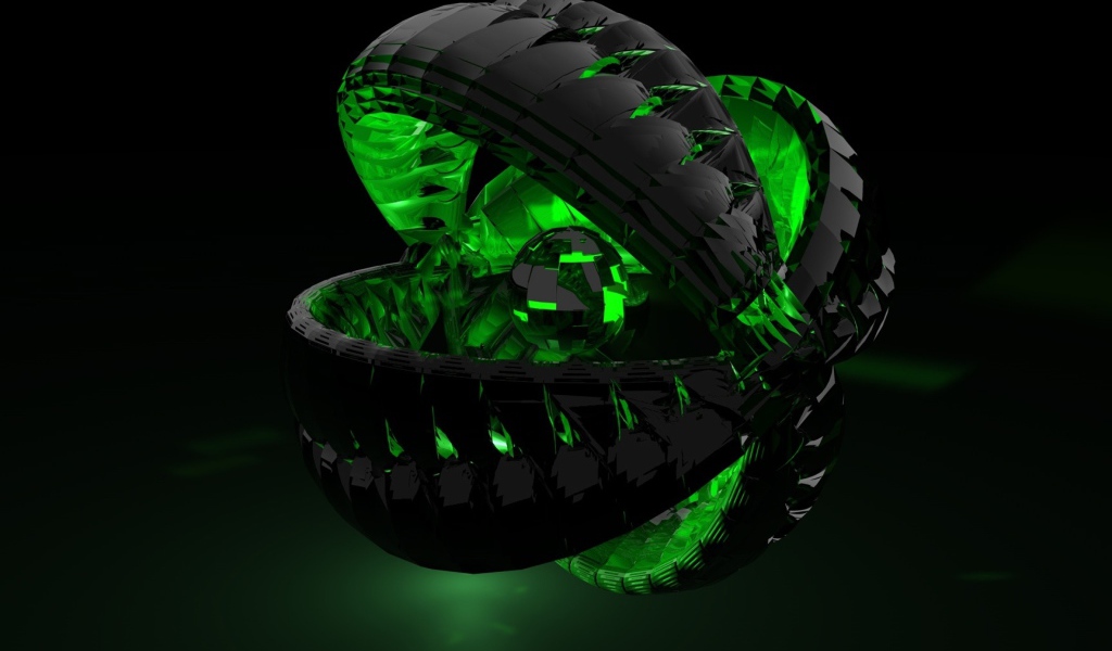 Зелёный шар в черной сфере 3Д графика