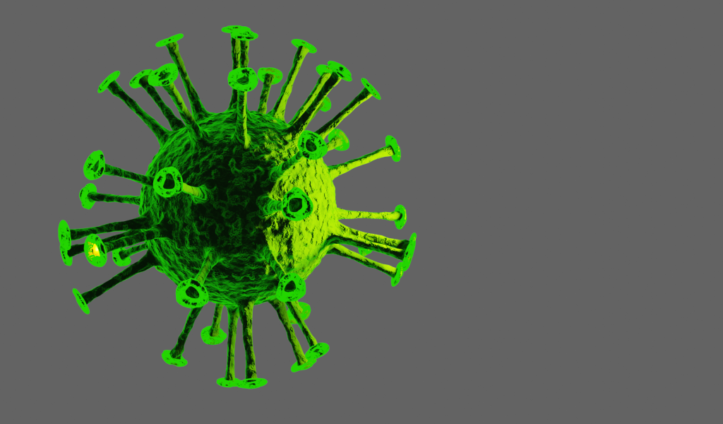 Зеленый вирус на сером фоне