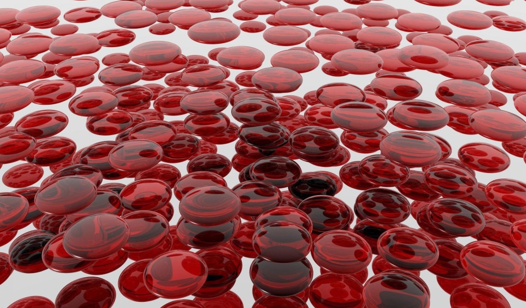 Много красных 3д капель в воздухе