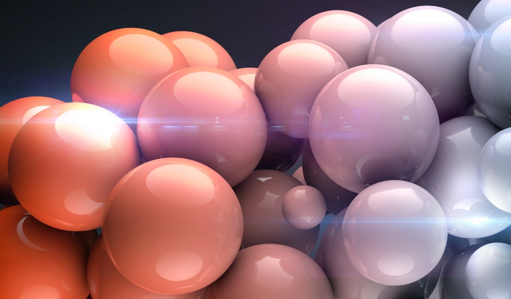 Много  белых и розовых 3д шаров крупным планом 