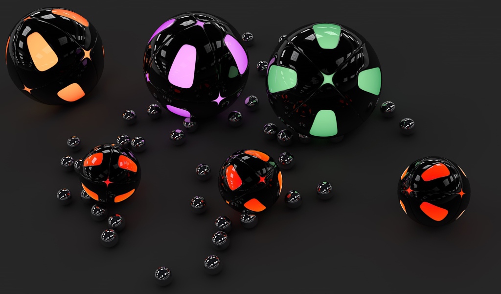 Разноцветные 3д шары на сером фоне 