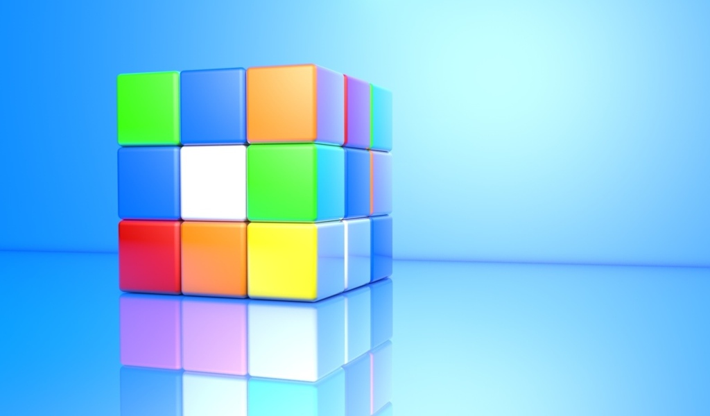 Разноцветный кубик Рубика на голубом фоне 3д графика