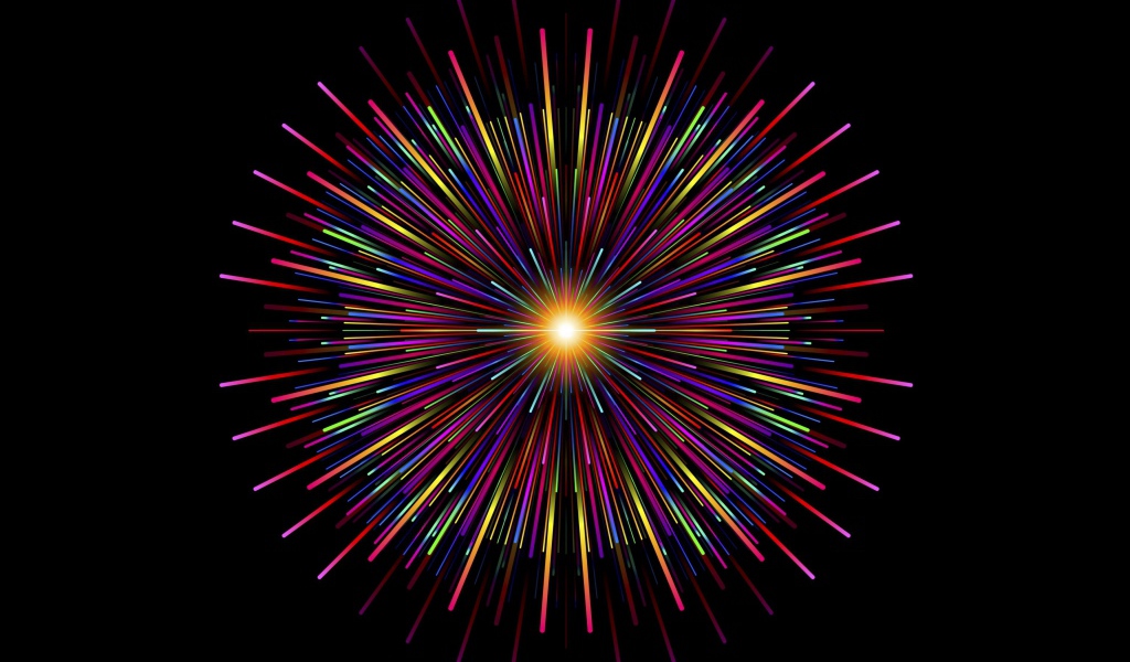 Разноцветный графический салют на черном фоне 