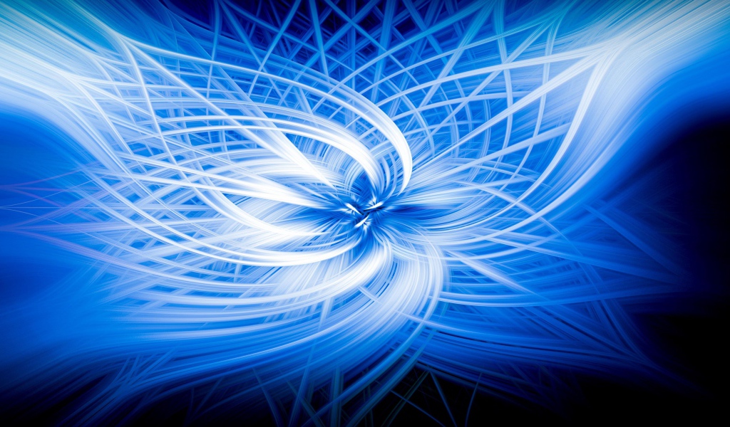 Неоновый голубой абстрактный цветок на черном фоне