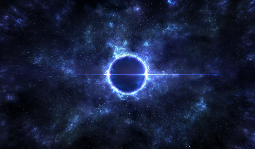 Неоновый яркий круг в звездном небе