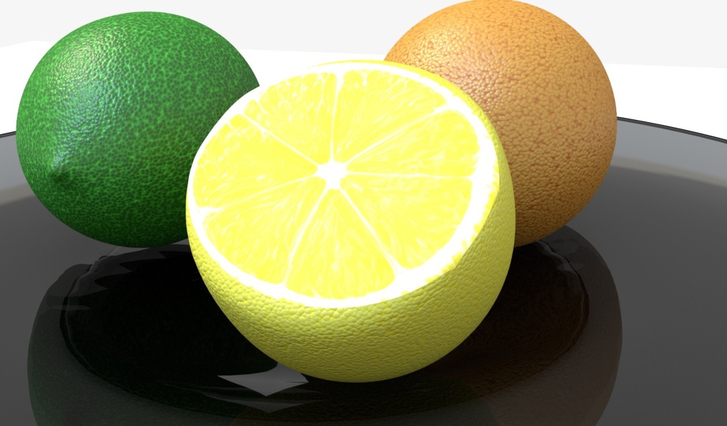 Orange, lime and lemon 3d graphics