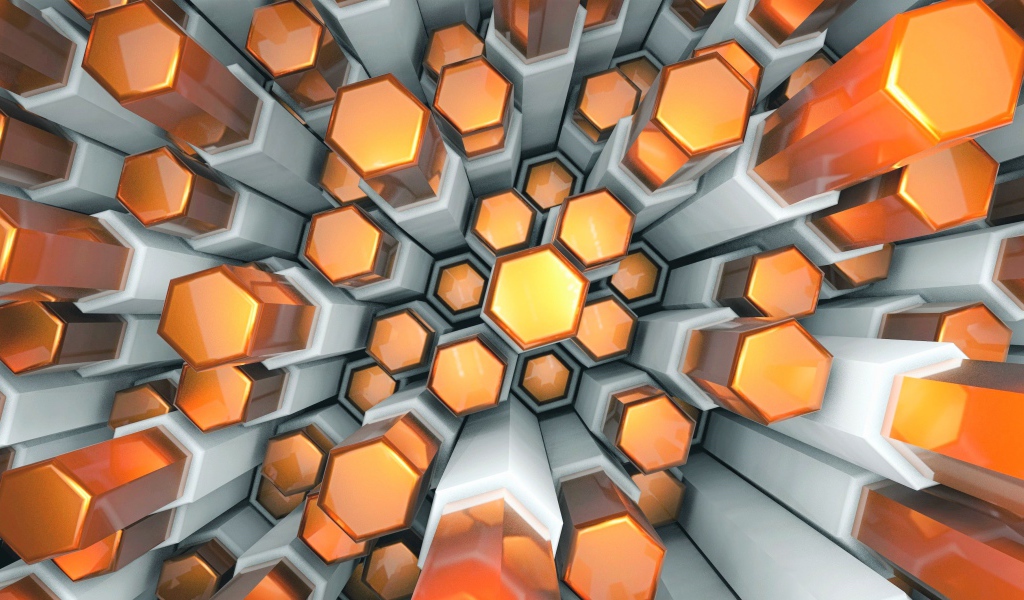 Оранжевые и серые шестигранники 3д 