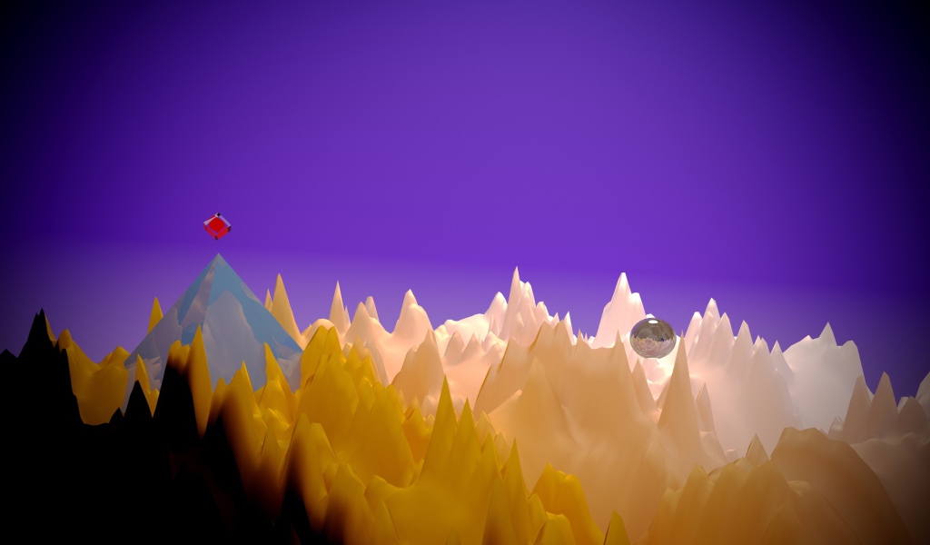 Пирамида на неровной космической поверхности на фиолетовом фоне, 3д графика